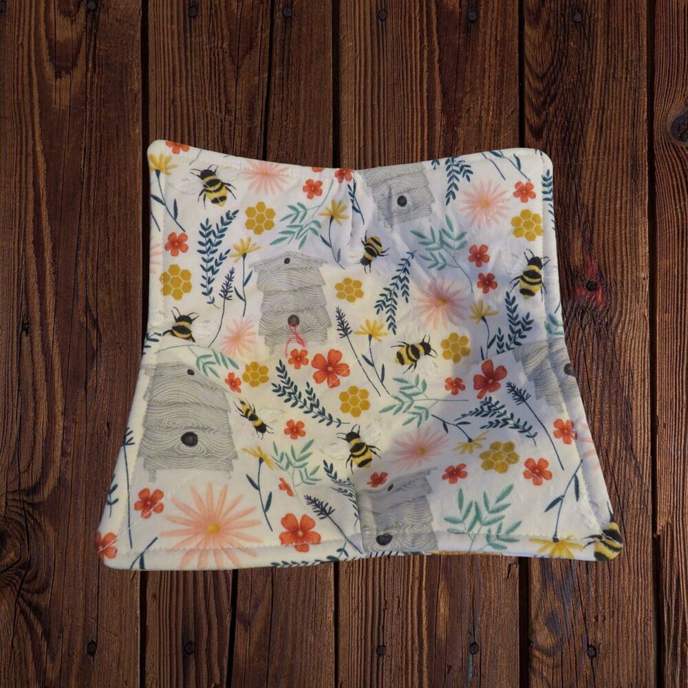 Microwave Bowl Cozy, Reversible Beehive, Sunflower Bowl Holder, Gift Under Ten